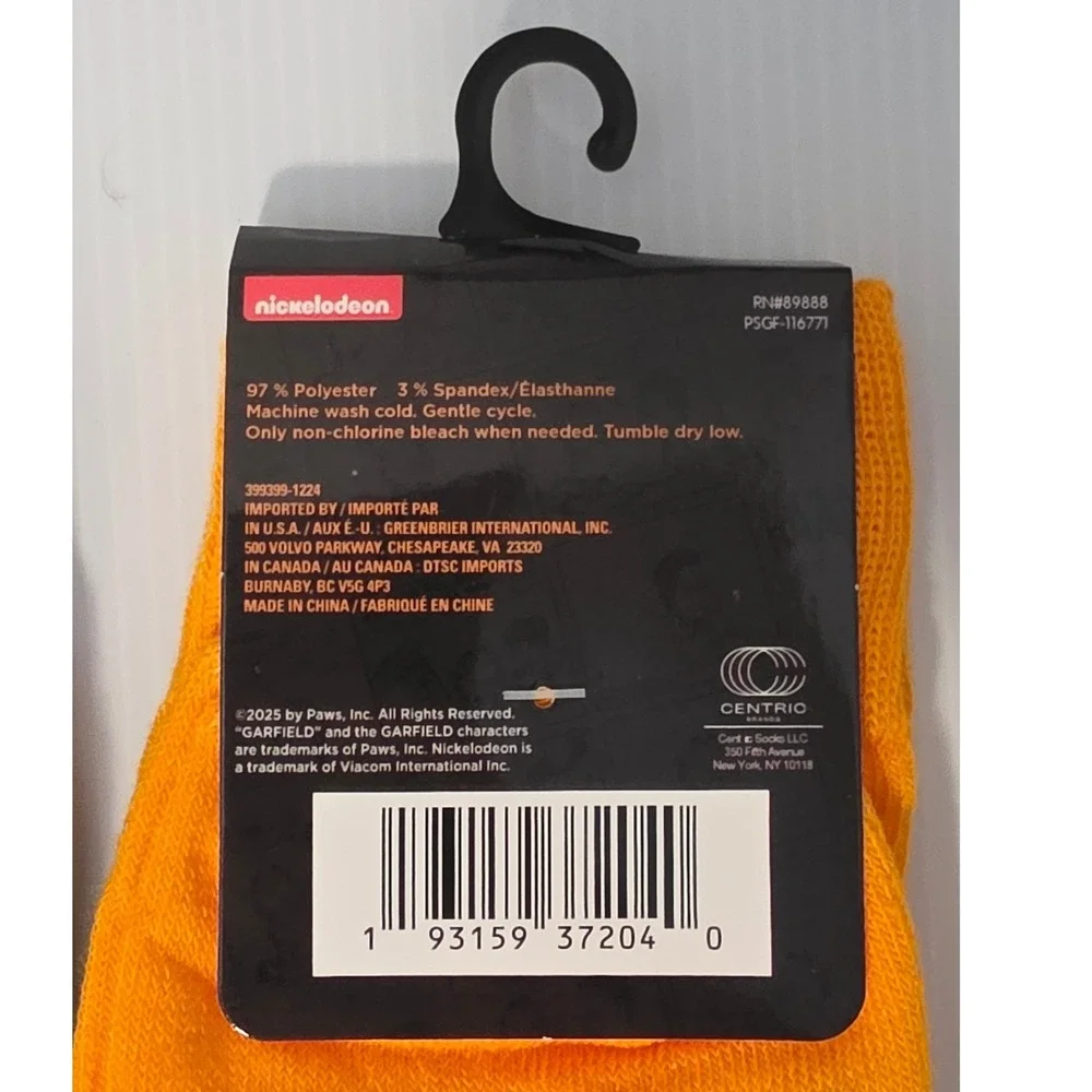 Garfield Crew Socks 2 Pair Size 6-12 Orange Grey New PSGF-116771